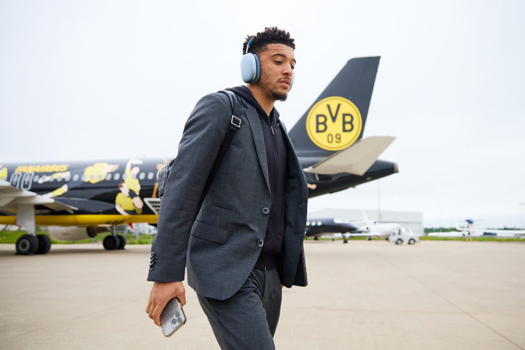 Jadon Sancho of Borussia Dortmund arrives at Luton Airport ahead of their UEFA Champions League 2023/24 final match against Real Madrid CF at Wembl...