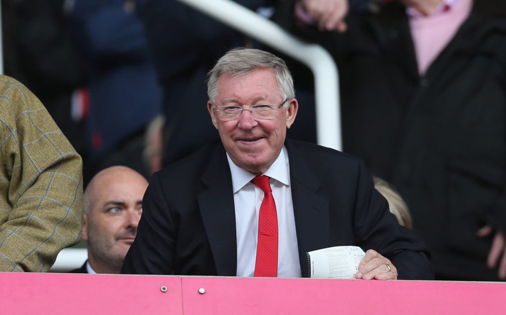 Former Manchester United manager Sir Alex Ferguson during the Premier League match between Stoke City and Manchester United at Bet365 Stadium on Se...