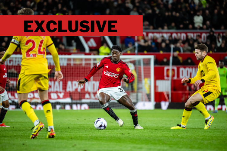 Kobbie Mainoo of Manchester United in action during the Premier League match between Manchester United and Sheffield United at Old Trafford - with ...
