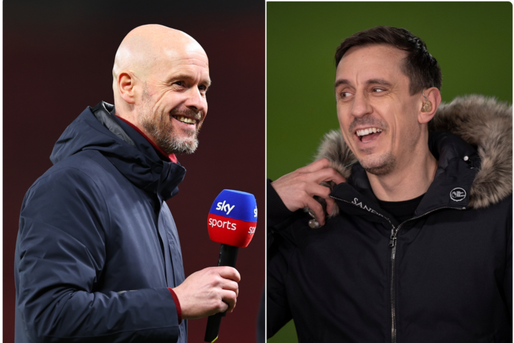 Split image, Erik ten Hag interview with Sky Sports, Gary Neville