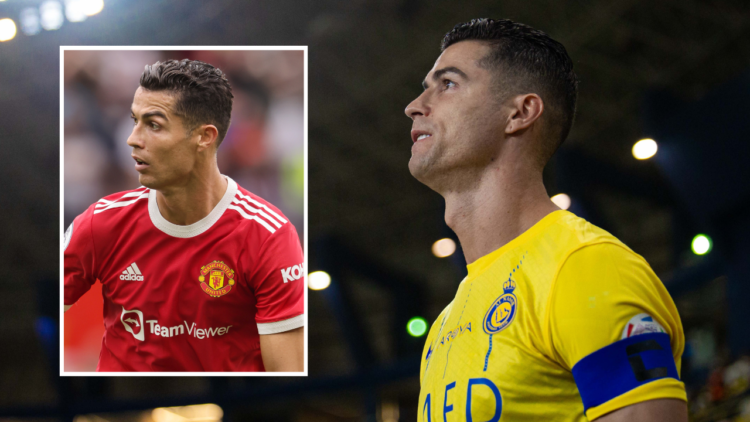 Cristiano Ronaldo of Al Nassr looks on prior to the Saudi Pro League match between Al Nassr and Al Ittihad at the Al Awwal Park Stadium on May 27, ...