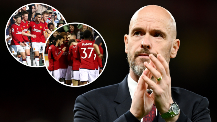 Erik ten Hag, manager of Manchester United, applauds the fans after the team's victory during the Premier League match between Manchester United an...