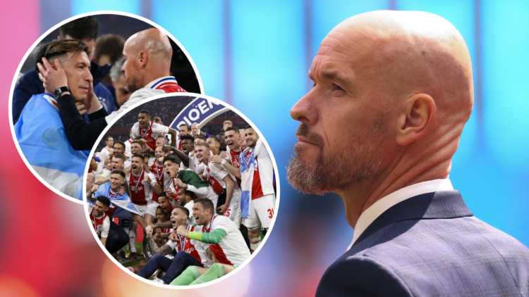 Erik ten Hag, the manager of Manchester United, during the Emirates FA Cup final match between Manchester City and Manchester United at Wembley Sta...