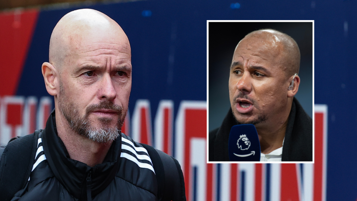 Erik ten Hag arriving at Selhurst Park for the Premier League match between Crystal Palace and Manchester United, featuring an image overlay of Tal...