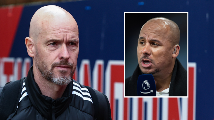 Erik ten Hag arriving at Selhurst Park for the Premier League match between Crystal Palace and Manchester United, featuring an image overlay of Tal...
