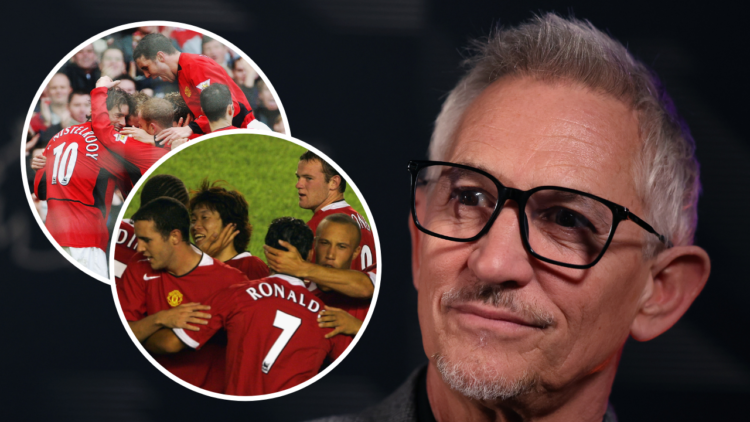 Gary Lineker looks on during the Premier League Hall of Fame 2024 inductions event on April 23, 2024, in London, England, including overlay photos ...