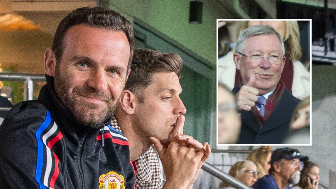 World Cup winner Juan Mata watching the Bay FC vs San Diego Wave match in April, including an overlay image of former Manchester United manager Sir...