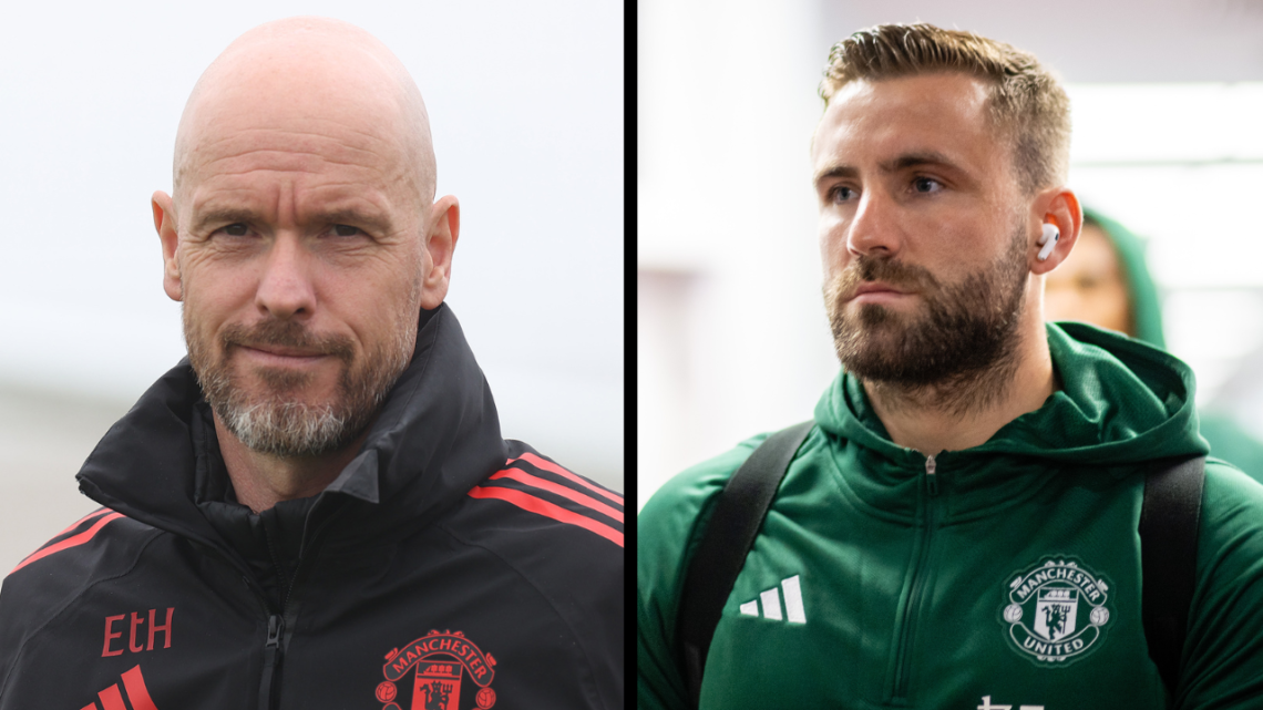 Erik ten Hag at Manchester United’s Carrington training complex ahead of the Premier League match against Arsenal, including a side-by-side image o...