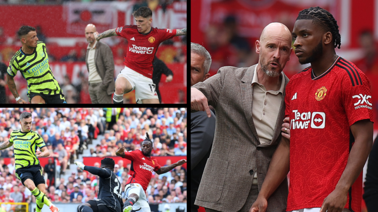 Arsenal star Leandro Trossard in action against Andre Onana and Aaron Wan-Bissaka in the Manchester United match at Old Trafford. Other images incl...