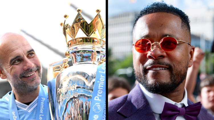 Patrice Evra greets and signs autographs to fans at Palacio De Cibeles on April 22, 2024, in Madrid, Spain. Manchester City manager Pep Guardiola l...