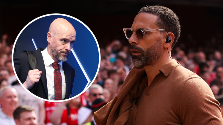 TNT Sports pundit Rio Ferdinand during the Premier League match between Arsenal and Everton at the Emirates Stadium in May, including an overlay im...