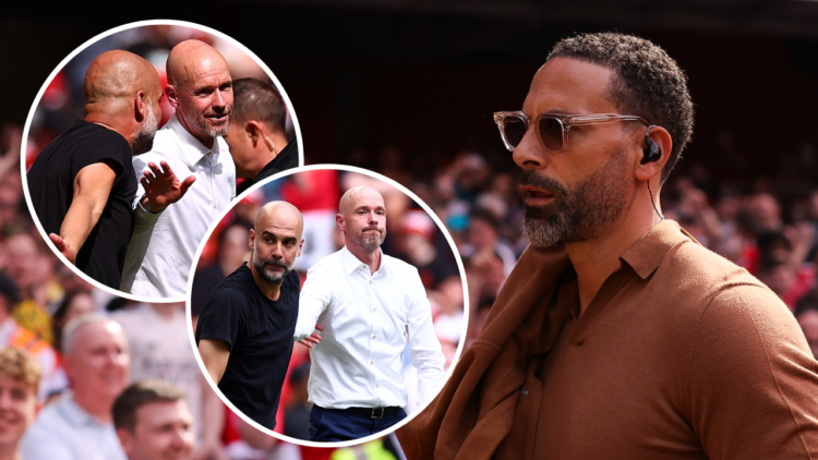 TNT Sports pundit Rio Ferdinand during the Premier League match between Arsenal and Everton at the Emirates Stadium on May 19, 2024, in London, Eng...