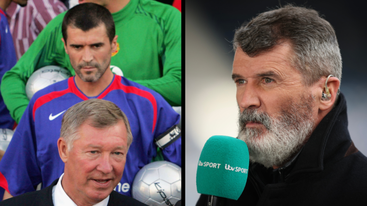 ITV Sport pundit Roy Keane during the FA Cup fourth-round match between West Brom and Wolves at the Hawthorns in January, including a side-by-side ...