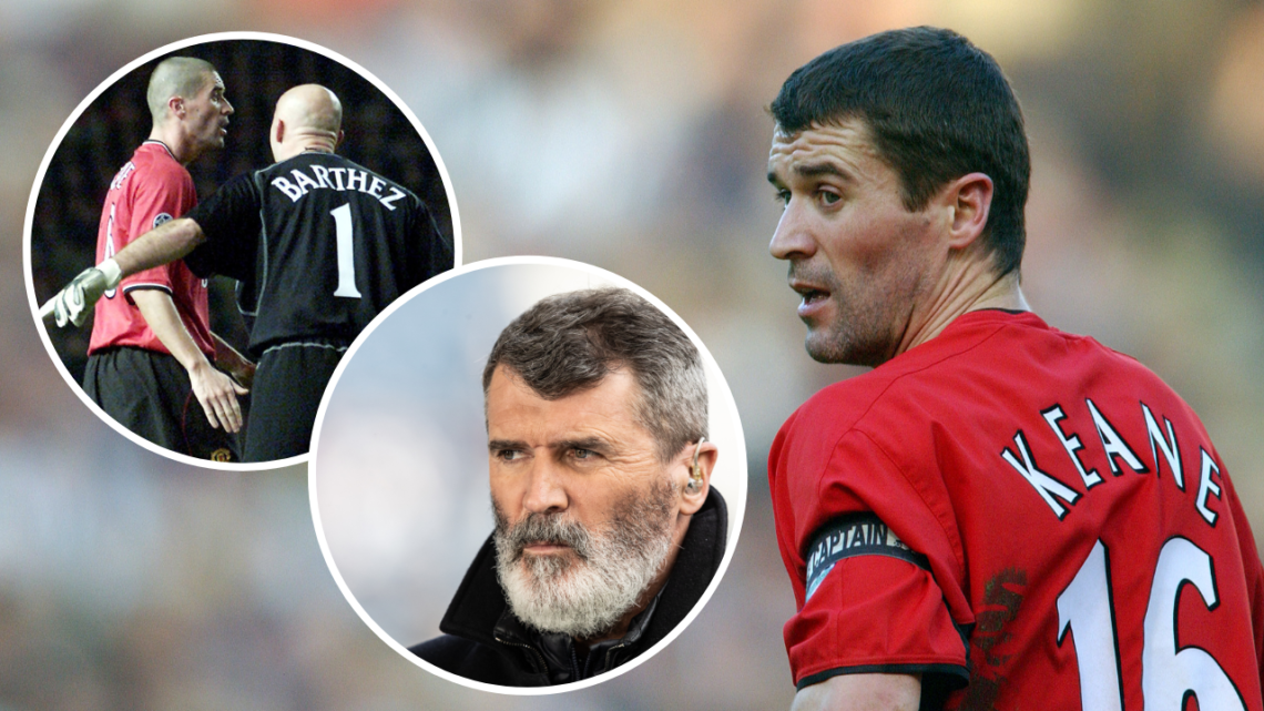 Roy Keane during a Premier League match between West Brom and Manchester United at the Hawthorns in 2003. The image includes overlay photos of Roy ...