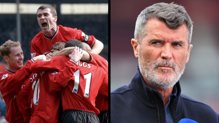 Roy Keane working as a pundit for Sky Sports ahead of the Premier League match between Manchester United and Arsenal at Old Trafford. A side-by-sid...