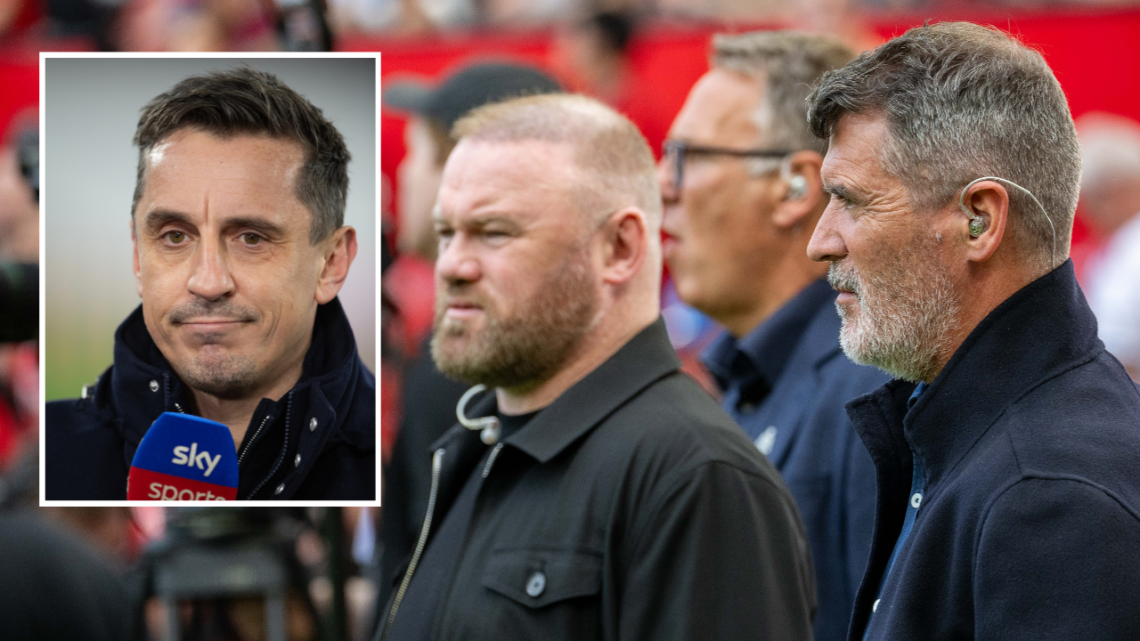 Former Manchester United players and Sky Sports pundits Wayne Rooney and Roy Keane are pitchside ahead of the Premier League match between Manchest...