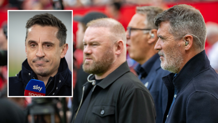 Former Manchester United players and Sky Sports pundits Wayne Rooney and Roy Keane are pitchside ahead of the Premier League match between Manchest...