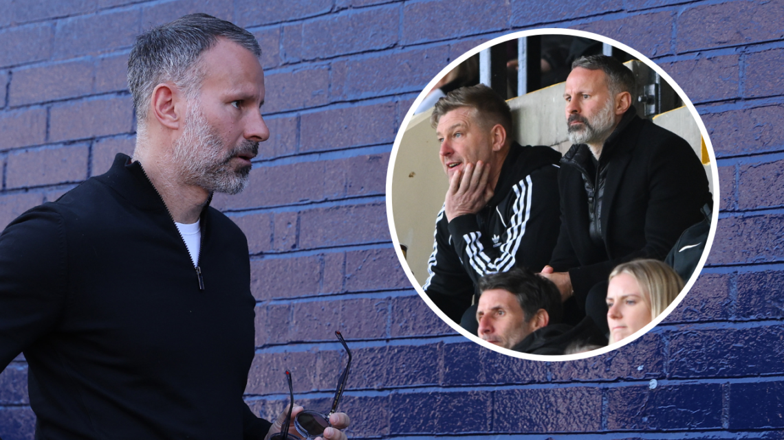 Ryan Giggs, a co-owner of Salford City, arrives for the Sky Bet League Two play-off semi-final second-leg match between Stockport County and Salfor...