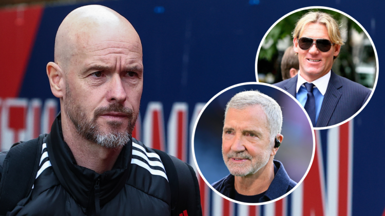 Manchester United manager Erik ten Hag ahead of the Premier League match against Crystal Palace at Selhurst Park, including overlay images of Simon...