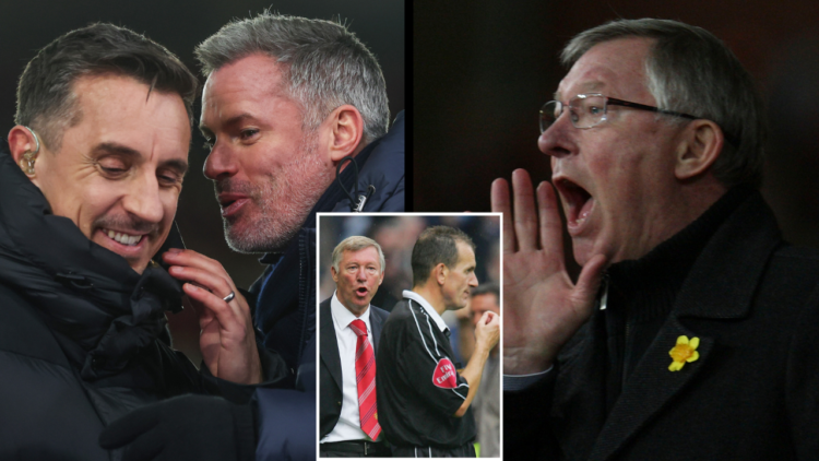 Former manager Sir Alex Ferguson of Manchester United shouts instructions from the dugout during the first-leg UEFA Europa League round-of-16 match...