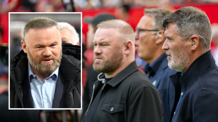 Former Manchester United players and Sky Sports pundits Wayne Rooney and Roy Keane are pitchside ahead of the Premier League match between Manchest...