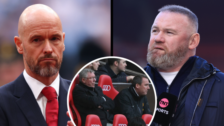 Wayne Rooney works as a pundit for TNT Sports television during the Premier League match between Manchester United and Everton at Old Trafford on M...