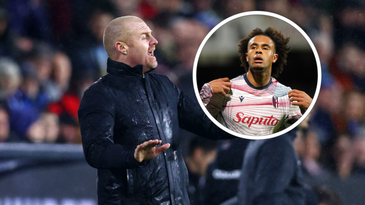 Sean Dyche gestures on the touchline. Inset, Joshua Zirkzee celebrates