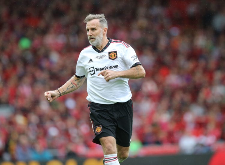 Karel Poborsky of Manchester United Legends in action during the Legends of the North charity match at Anfield on September 24, 2022 in Liverpool, ...