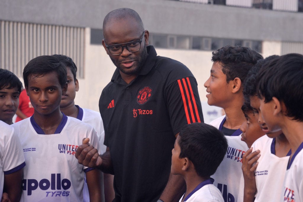Former French soccer player, Louis Laurent Saha, attends the Sports clinic for children and youths as part of the launch of the fourth edition of t...