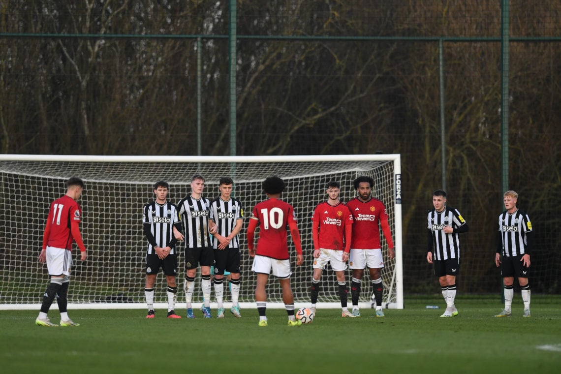 Shola Shoretire of Manchester United (10) prepares to take a free kick during the Premier League 2 match between Manchester United U21 and Newcastl...