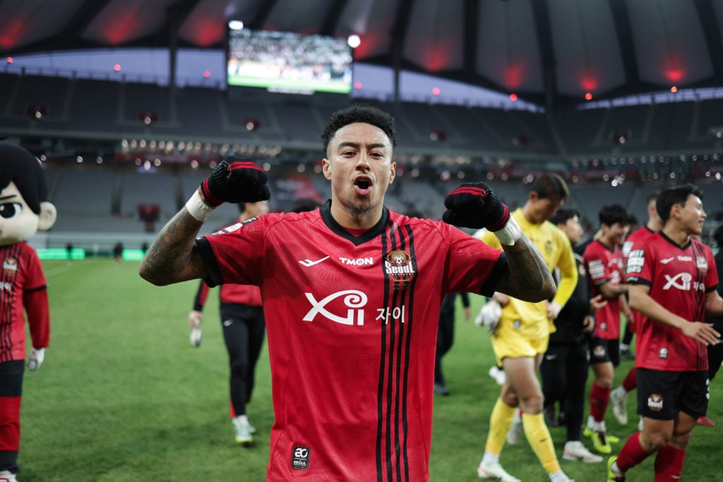 Jesse Lingard celebrates after a 2-0 win for Seoul FC in the K-league game between Seoul FC v Jeju United  on March 17, 2024 in Seoul, South Korea.