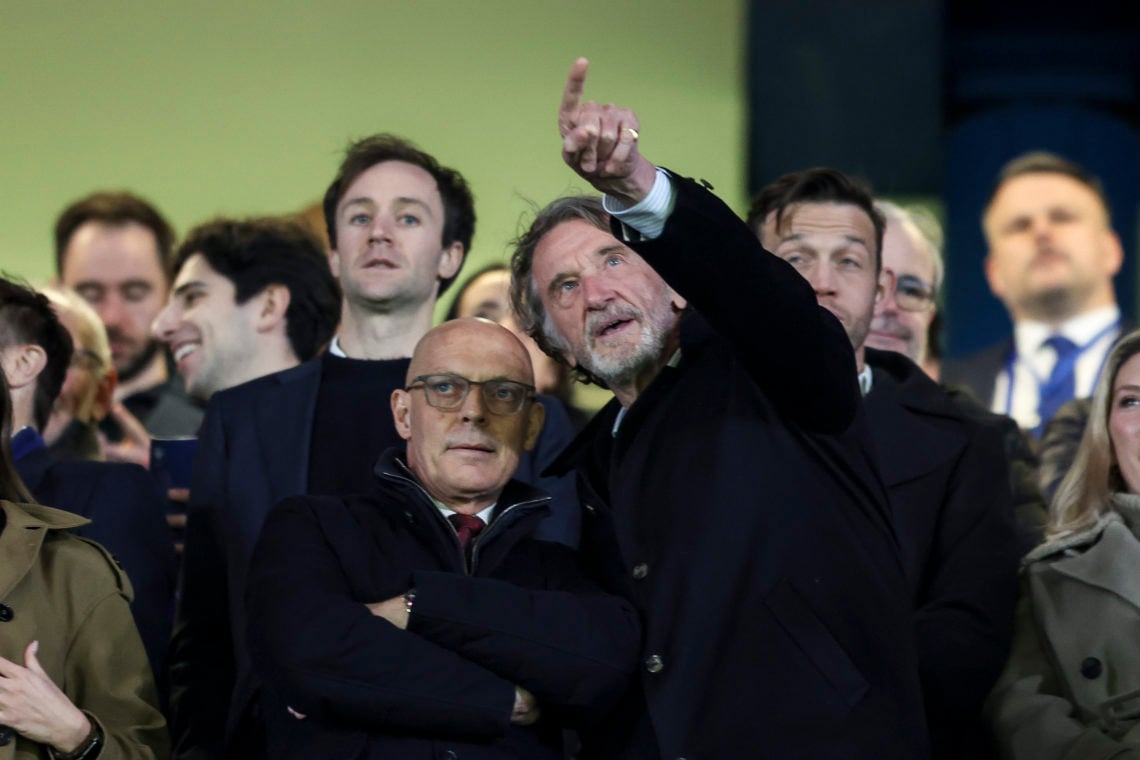 Sir Jim Ratcliffe, part owner of Man United with Sir Dave Brailsford during the Premier League match between Chelsea FC and Manchester United at St...