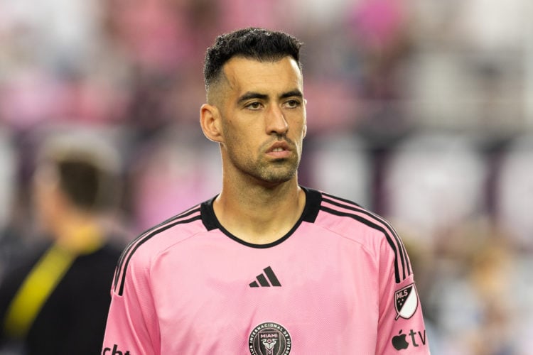 Sergio Busquets of Inter Miami CF (1) before the start of a MLS League game against D.C.United (0) at the Chase Stadium on May 18th, 2024 in Fort L...