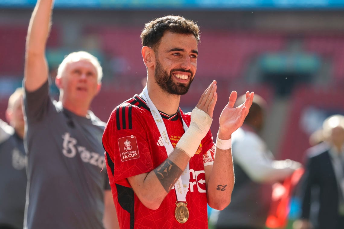 Bruno Fernandes of Manchester United after his sides 2-1 win during the Emirates FA Cup Final match between Manchester City and Manchester United a...