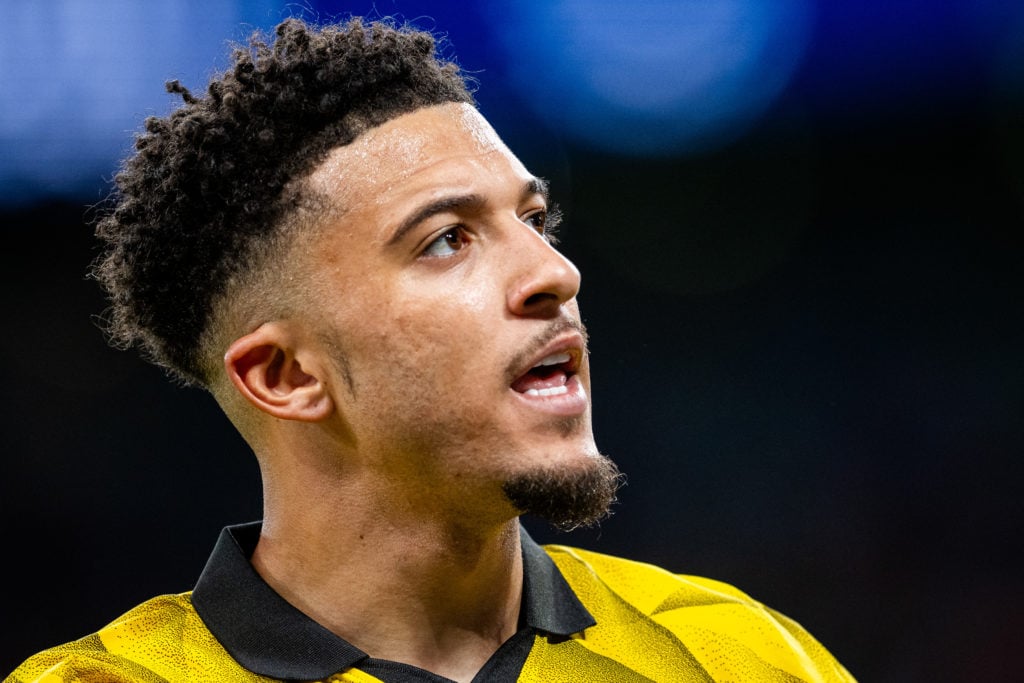 Jadon Sancho of Borussia Dortmund looks on during the UEFA Champions League 2023/24 final match between Borussia Dortmund v Real Madrid CF at Wembl...