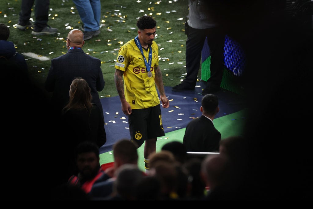 Jadon Sancho of Borussia Dortmund looks dejected as he walks down the tunnel after Real Madrid defeat Borussia Dortmund during the UEFA Champions L...