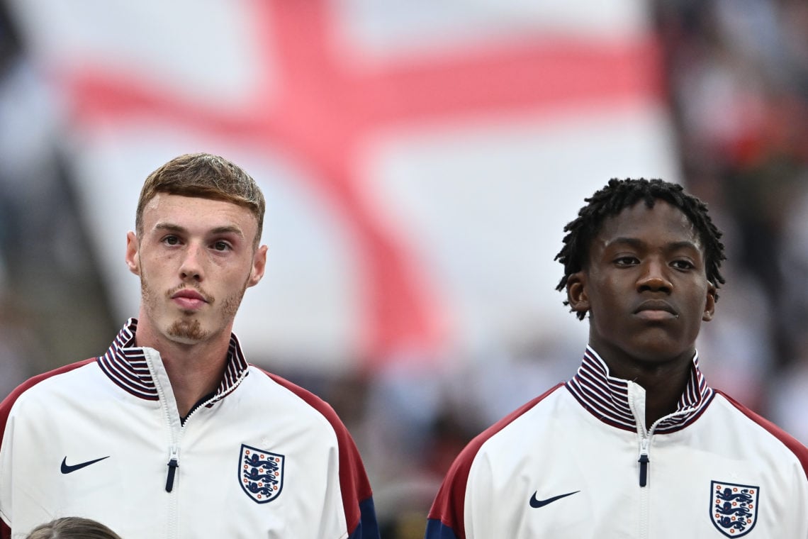 Cole Palmer and Kobbie Mainoo of England during the international friendly match between England and Iceland at Wembley Stadium on June 7, 2024 in ...