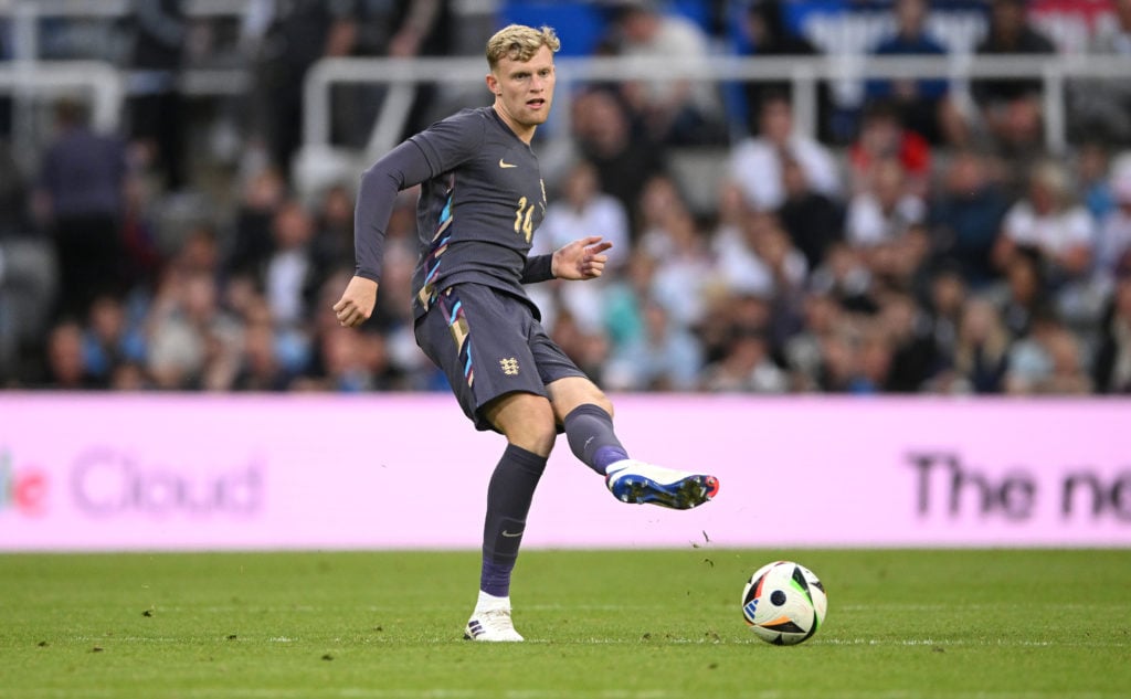 England player  Jarrad Branthwaite in action during the international friendly match between England and Bosnia & Herzegovina at St James' Park...