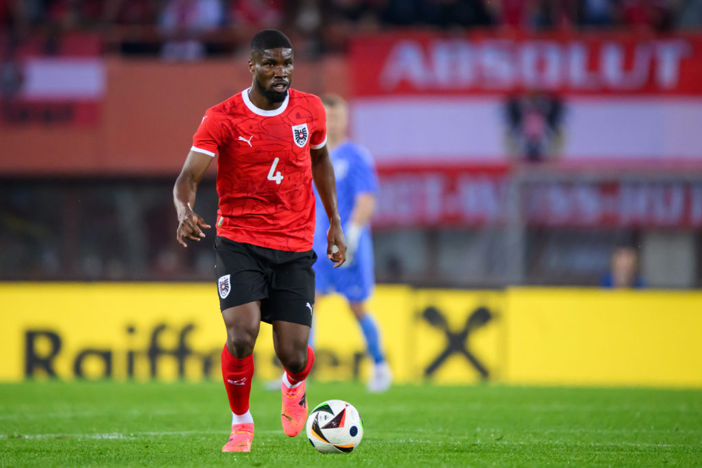 Austria's Kevin Danso runs with the ball during the friendly match between Austria and Serbia at the Ernst Happel Stadium on June 04, 2024 in...