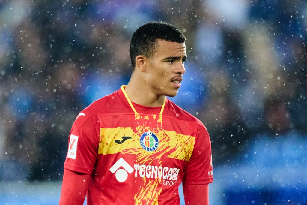 Mason Greenwood of Getafe CF looks on during the LaLiga EA Sports match between Deportivo Alaves and Getafe CF at Estadio de Mendizorroza on May 18...