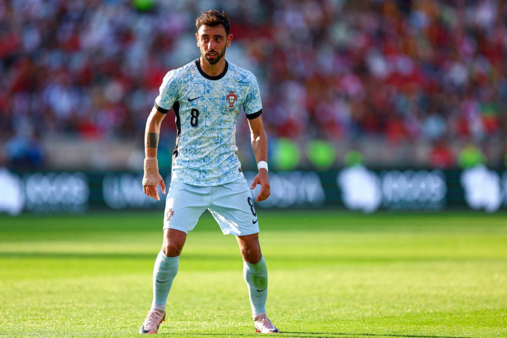 Bruno Fernandes of Portugal looks on during the International Friendly match between Portugal and Croatia at Estadio Nacional do Jamor on June 08, ...