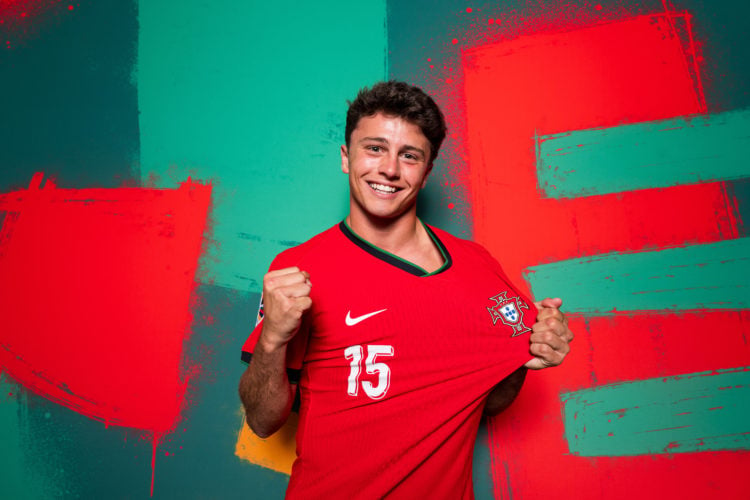 Joao Neves of Portugal poses for a portrait during the Portugal Portrait session ahead of the UEFA EURO 2024 Germany on June 09, 2024 in Lisbon, Po...