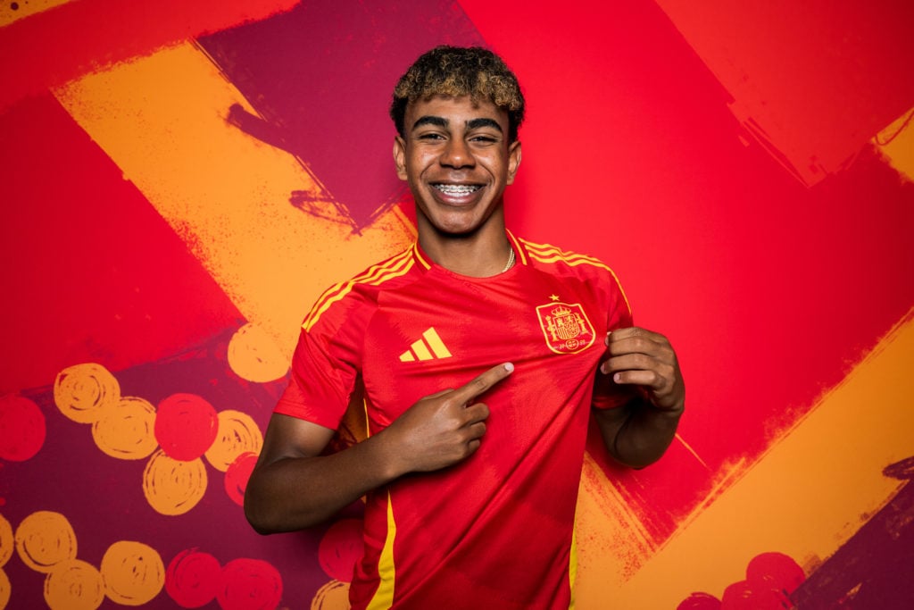 Lamine Yamal of Spain poses for a portrait during Spain's portrait session ahead of UEFA EURO 2024 in Germany on June 10, 2024 in Donaueschingen...