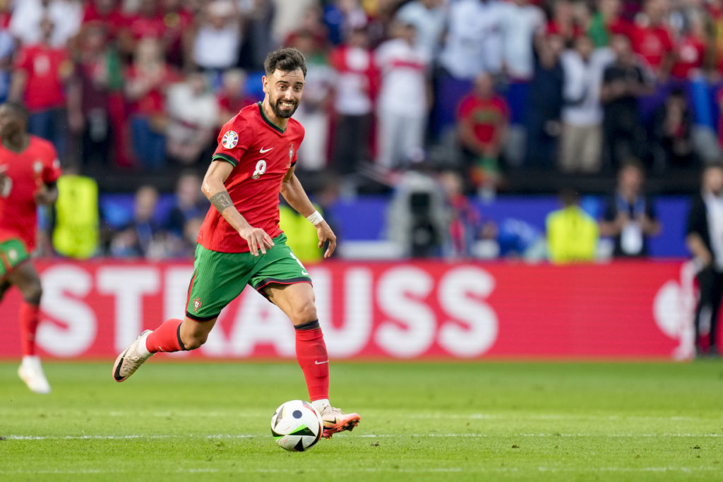 Bruno Fernandes of Portugal controls the ball during the UEFA EURO 2024 group stage match between Turkiye and Portugal at Football Stadium Dortmund...