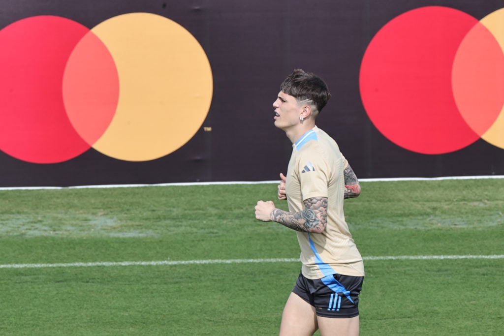 Argentina Alejandro Garnacho of Argentina warms up during a training session ahead of CONMEBOL Copa America group stage against Canada at Kennesaw ...