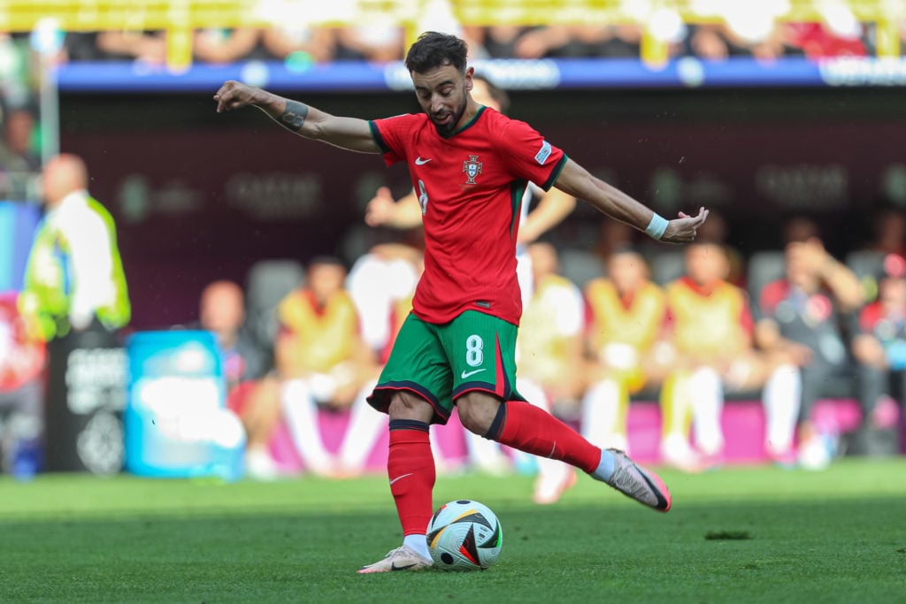 Bruno Fernandes of Portugal controls the ball during the UEFA EURO 2024 - Group F match between Turkey and Portugal at BVB Stadium Dortmund on June...