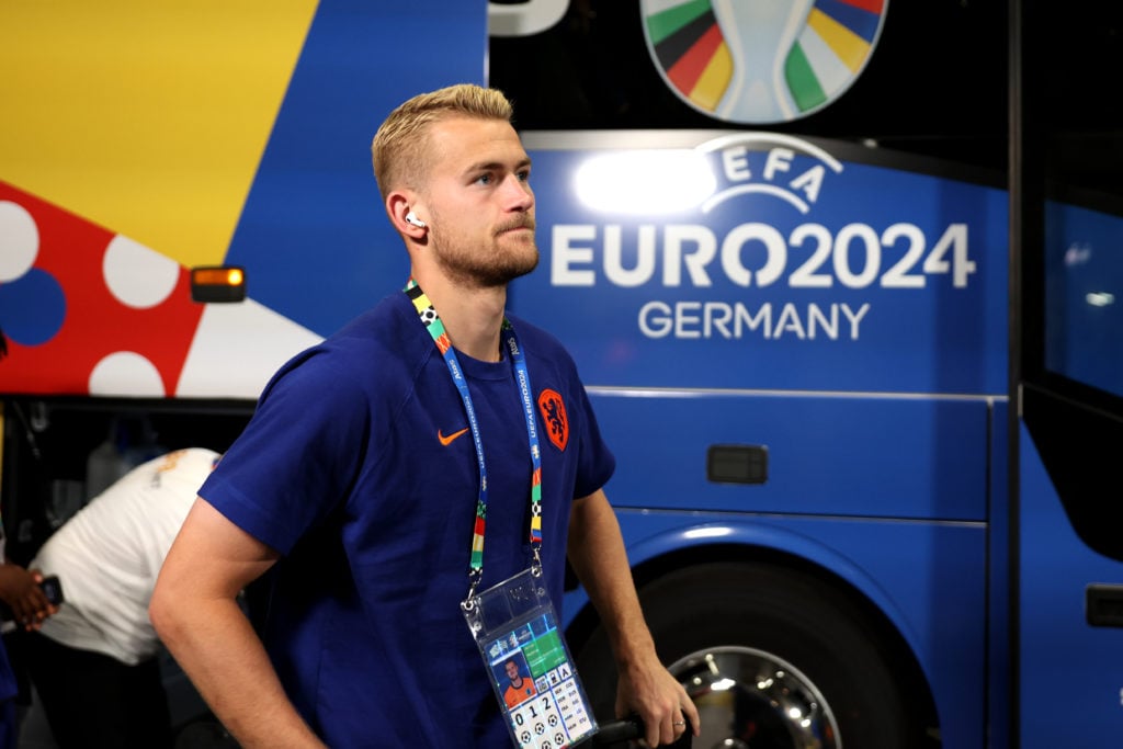 Matthijs de Ligt of the Netherlands arrives at the stadium prior to the UEFA EURO 2024 group stage match between Netherlands and Austria at Olympia...