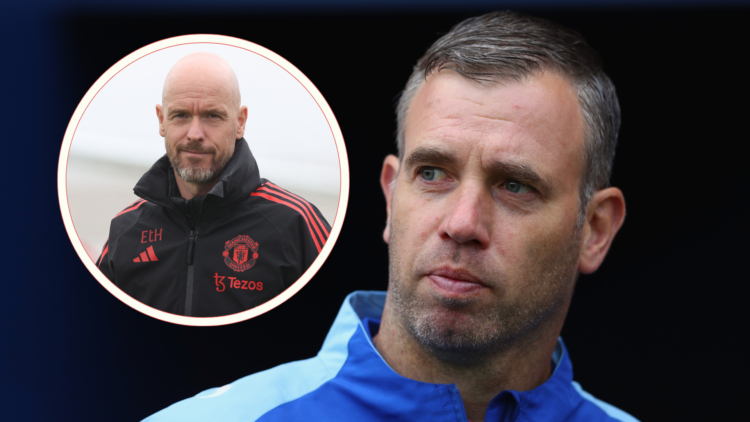 Rene Hake, inset, Erik ten Hag at Carrington