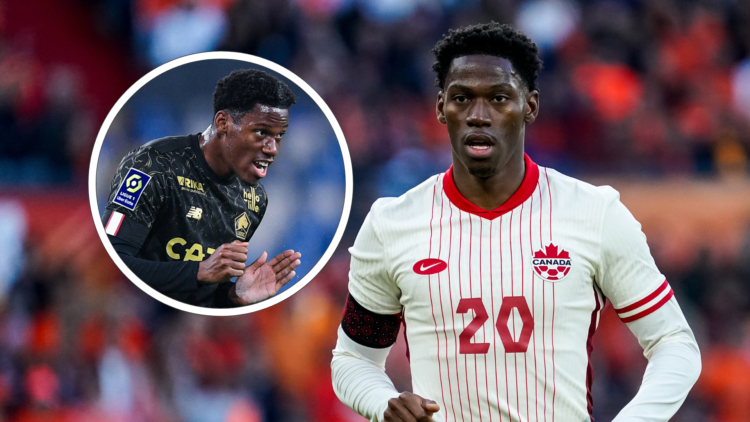 Jonathan David plating for Canada. Inset, Jonathan David playing for Lille