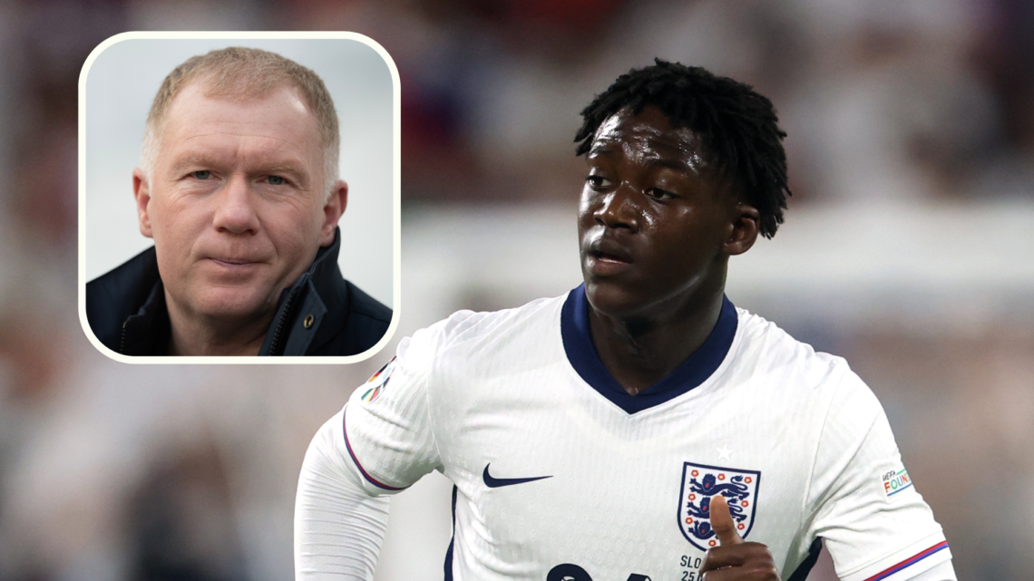 Kobbie Mainoo playing for England at Euro 2024. Paul Scholes inset